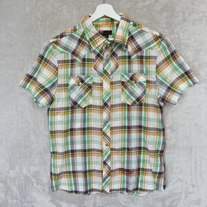 Diesel Plaid Button Up Shirt Mens XL Double Pointed Yoke Slim Fit Short Sleeve *